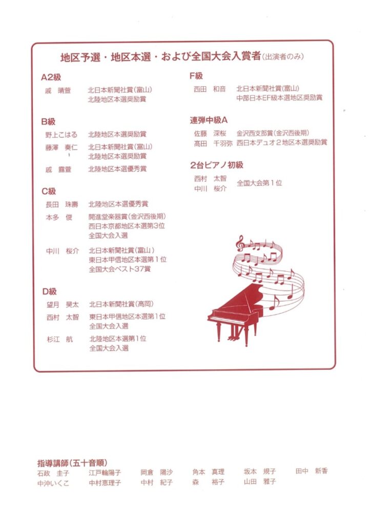 12/7 PTNA入賞者記念コンサート 開催 | ピアノ専門店 Piano Cloud 富山